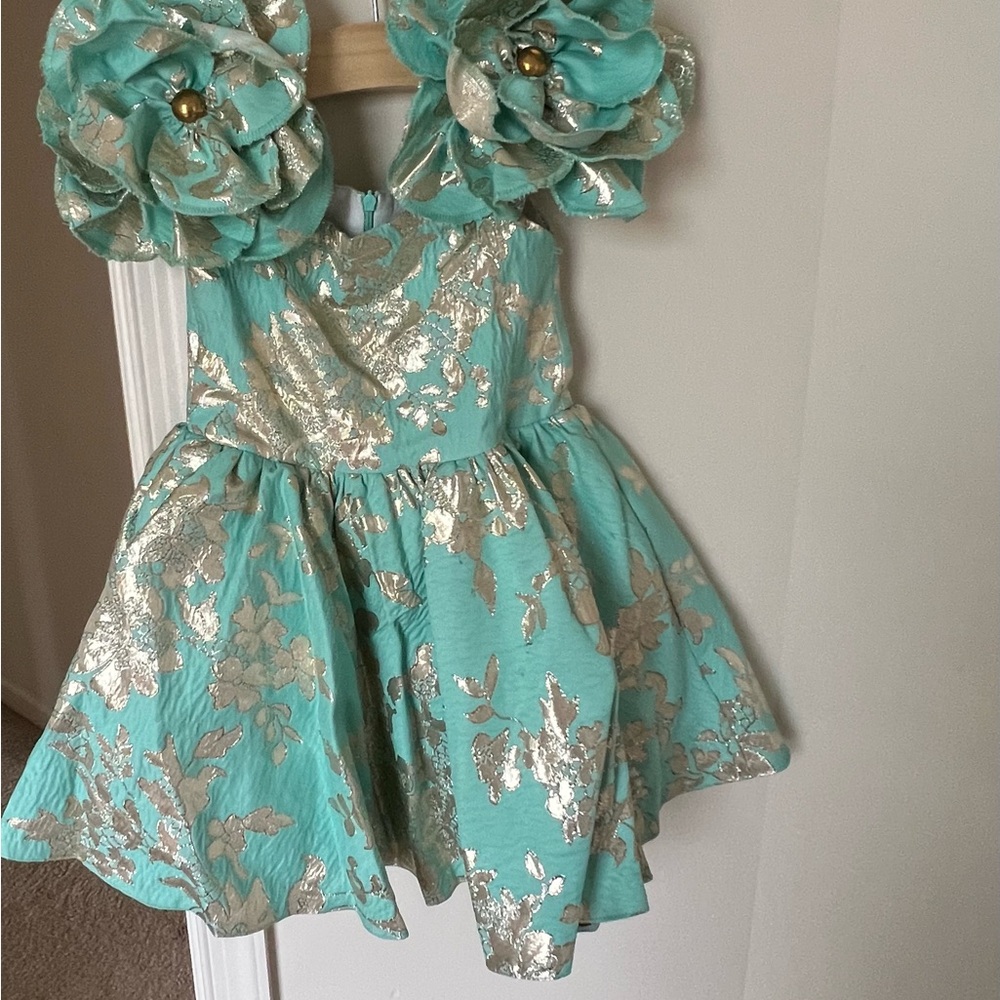 Floral Kids Costume Dress - Gold and Green
